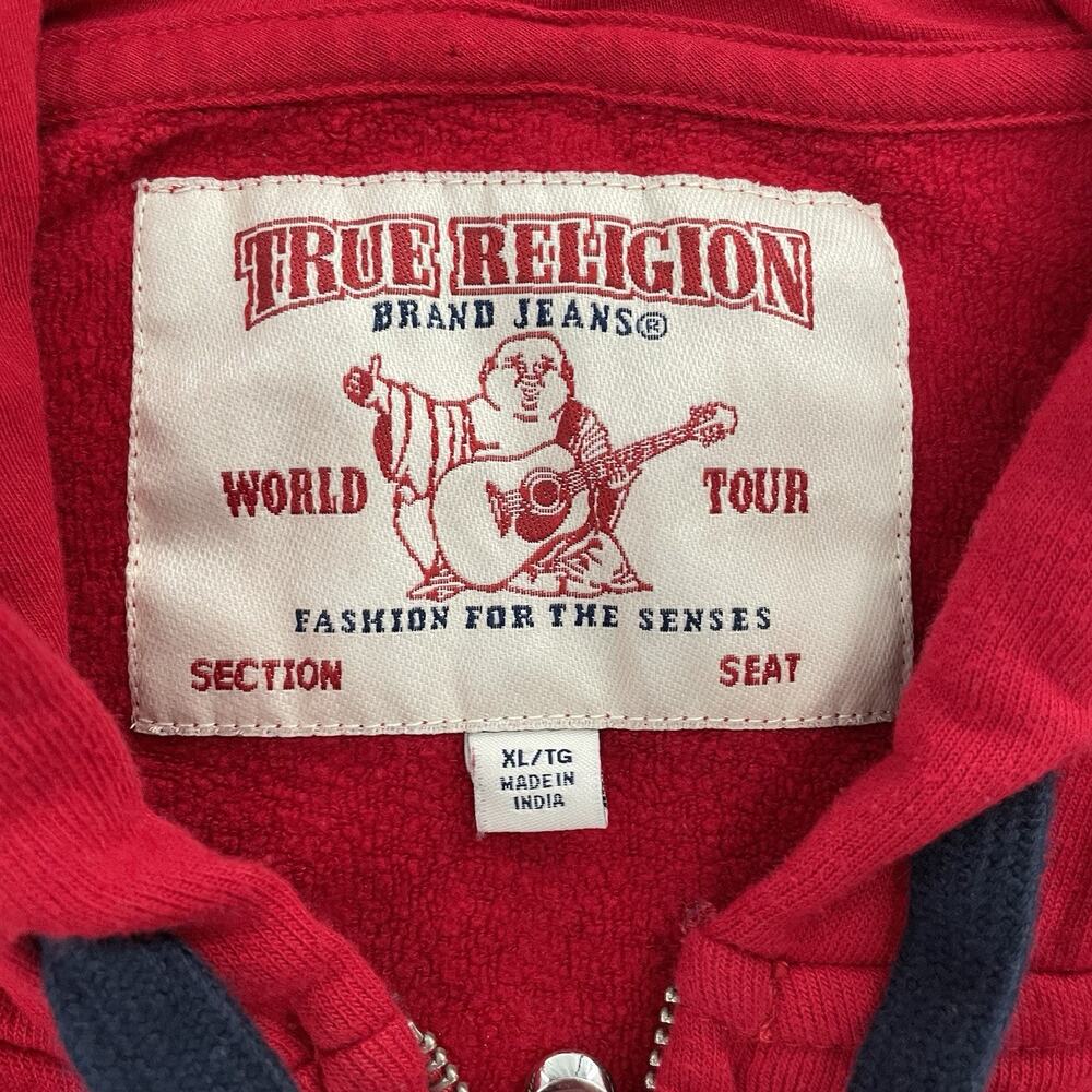 True Religion Sweater Adult XL Red Full Zip Hoodie Buddha Streetwear Mens Y2K - Picture 4 of 10